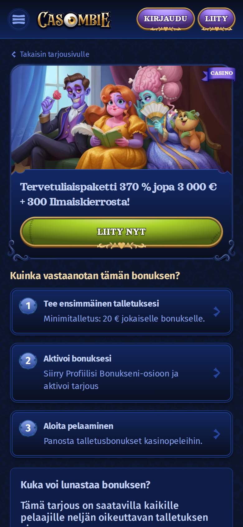 Casombie — tarjoussivu