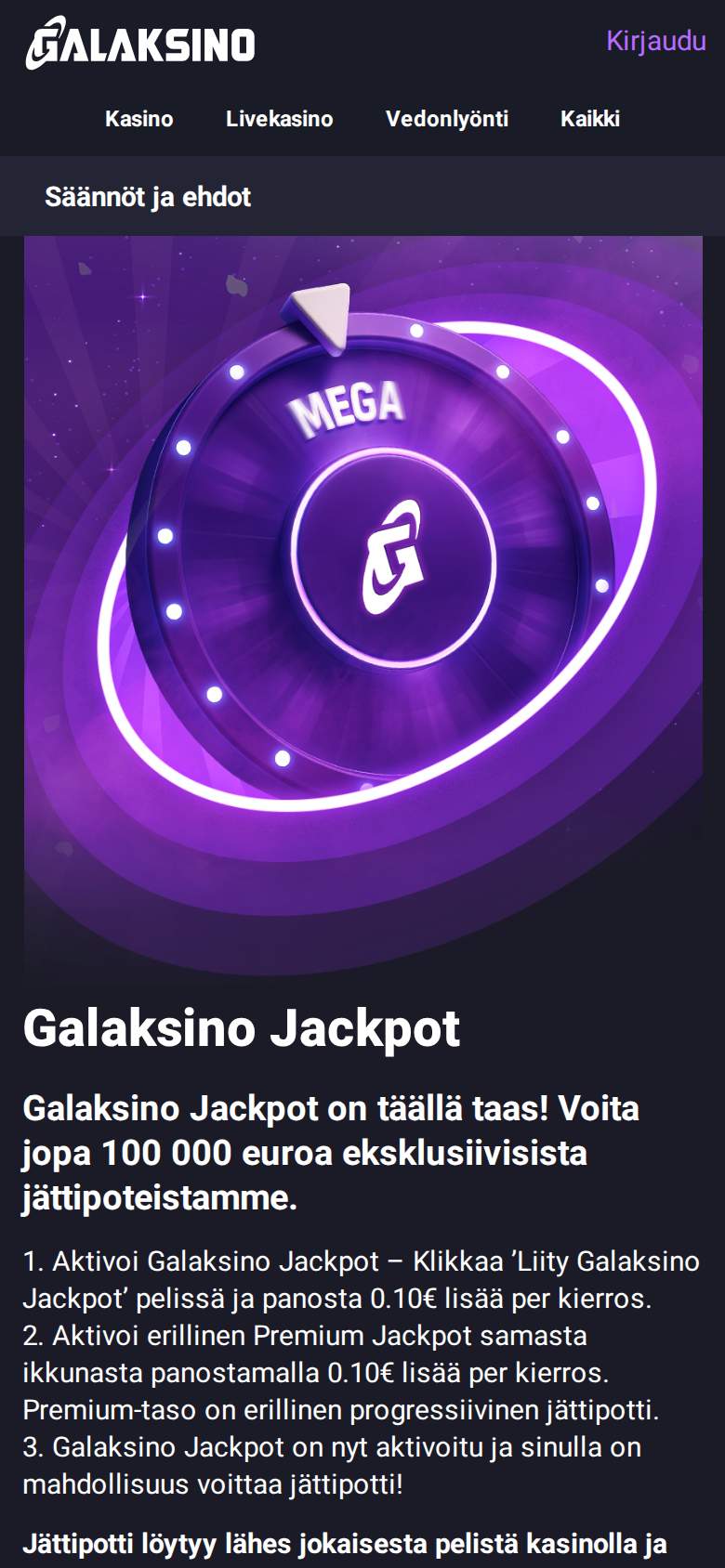 Galaksino — tarjoussivu
